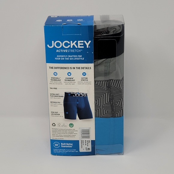 Jockey Mens 3 Pack Active Cotton Stretch Long Leg Underwear Boxer Brief Size 2XL - Picture 2 of 5